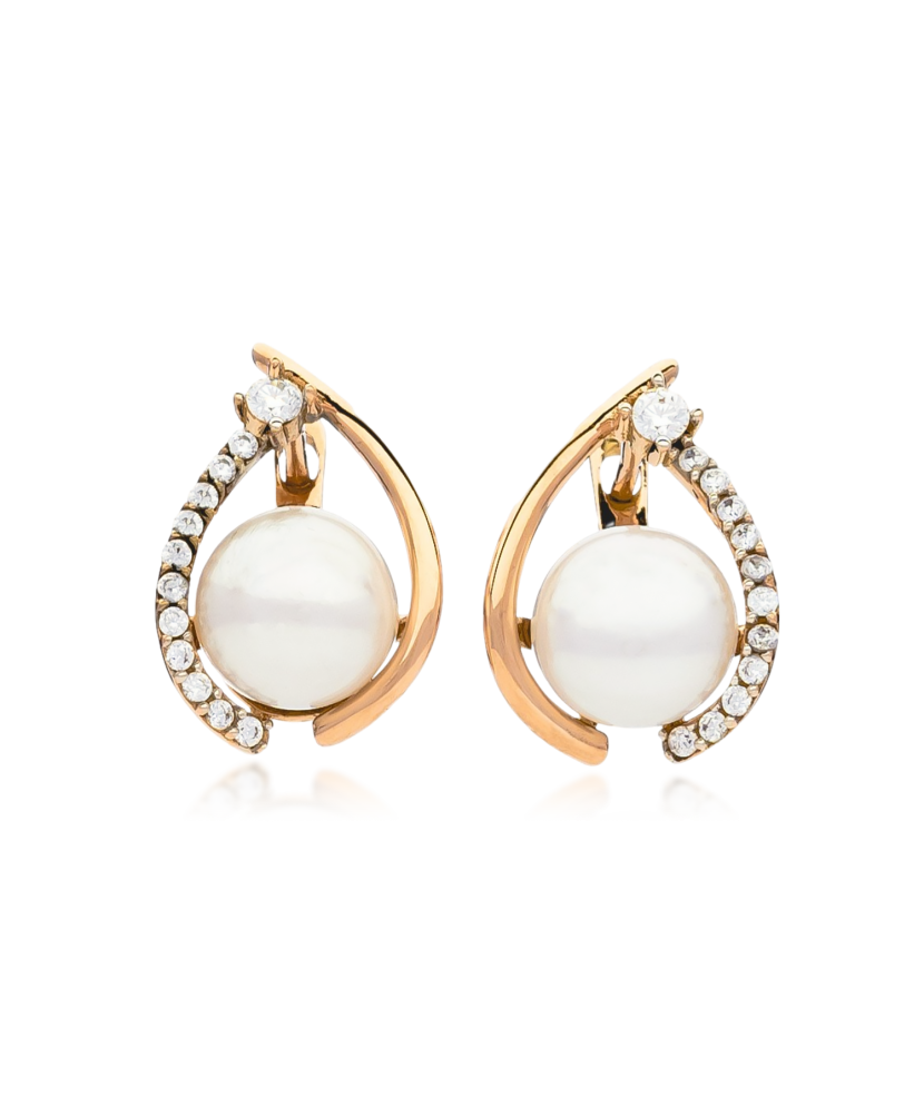 Gold earrings with pearls and zircons
