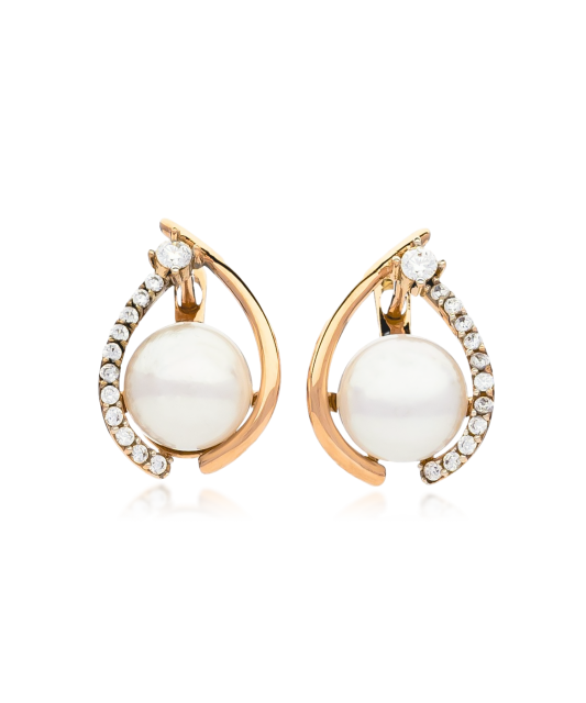Gold earrings with pearls and zircons