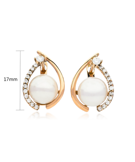 Gold earrings with pearls and zircons