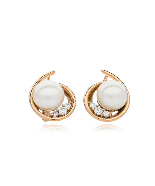 Gold earrings with pearls and zircons