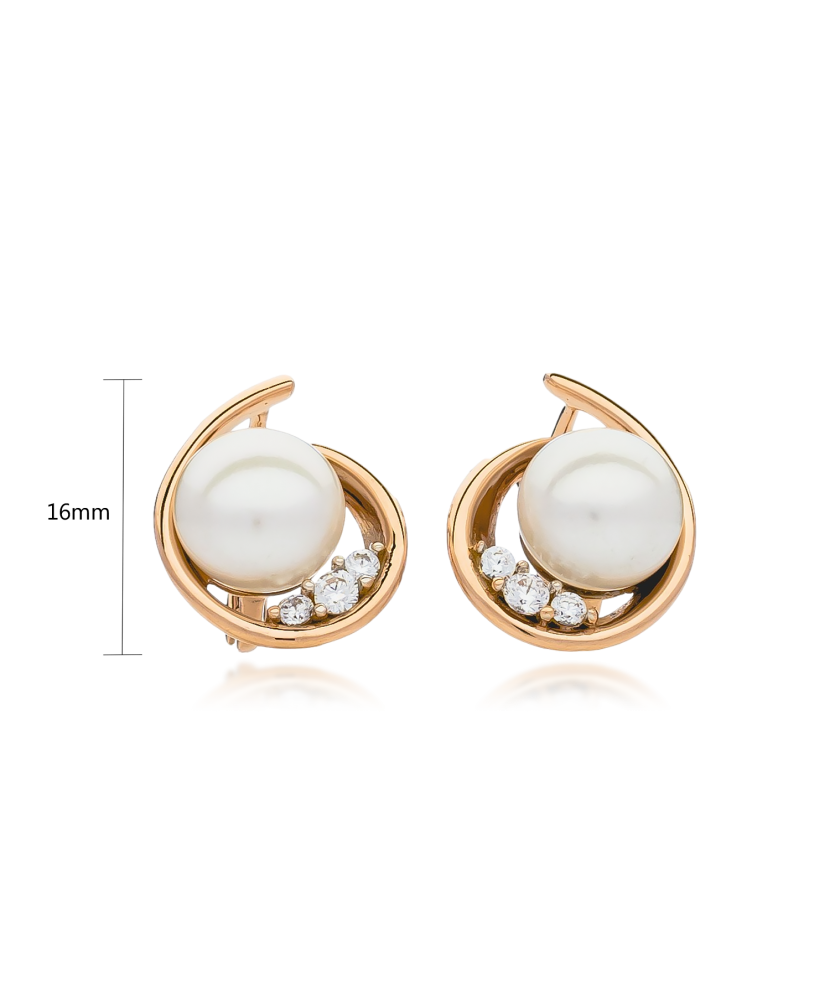 Gold earrings with pearls and zircons