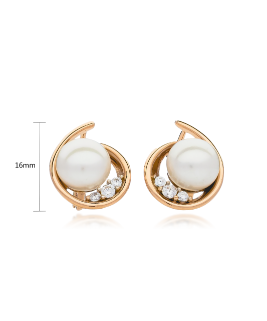 Gold earrings with pearls and zircons