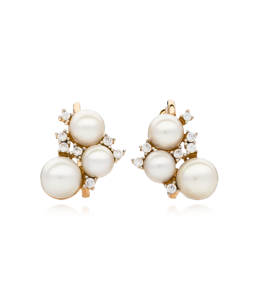 Gold earrings with pearls and zircons