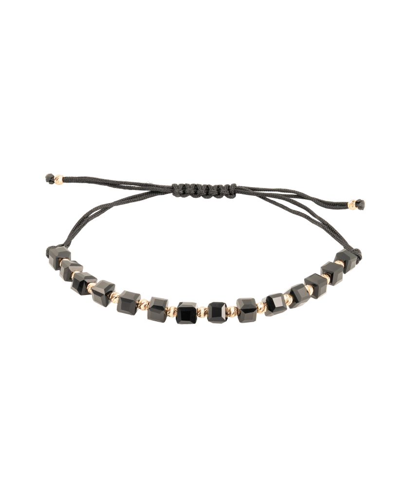 Black string bracelet with gold and onyxes
