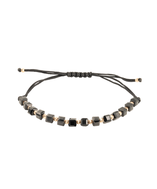 Black string bracelet with gold and onyxes