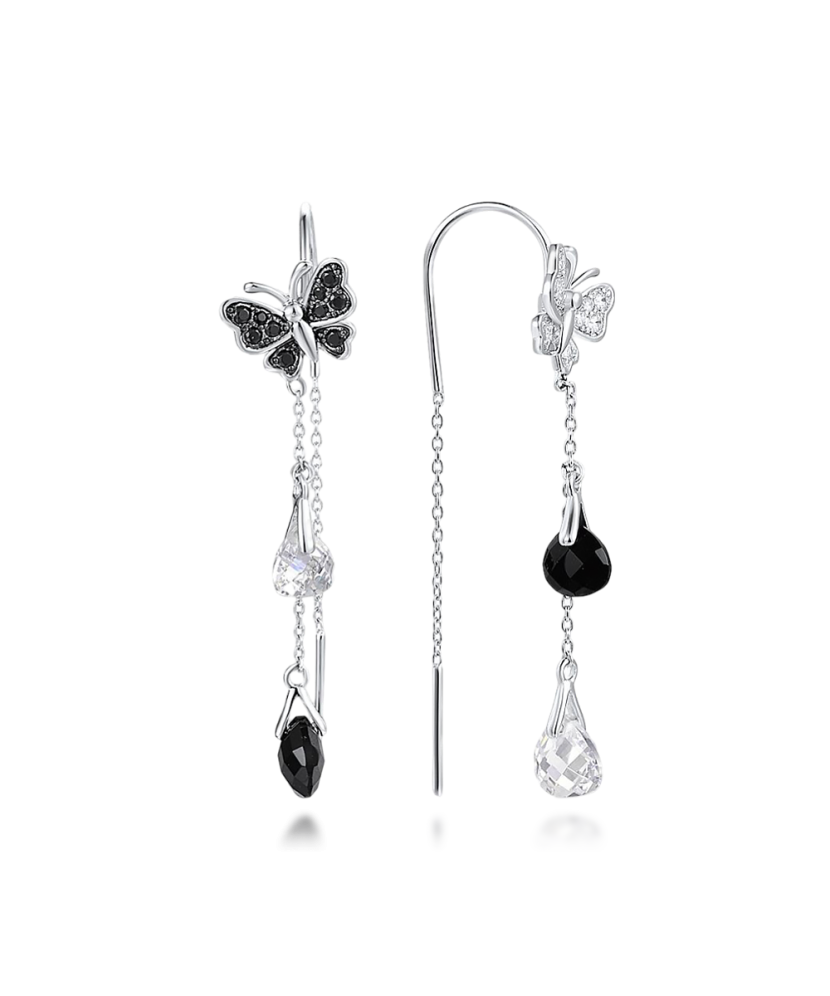 Sterling silver earrings with onyx and zircons gold plated