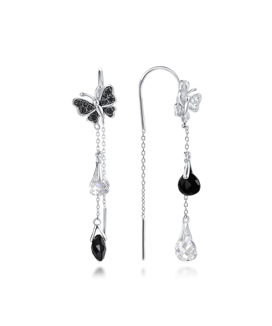 Sterling silver earrings with onyx and zircons gold plated