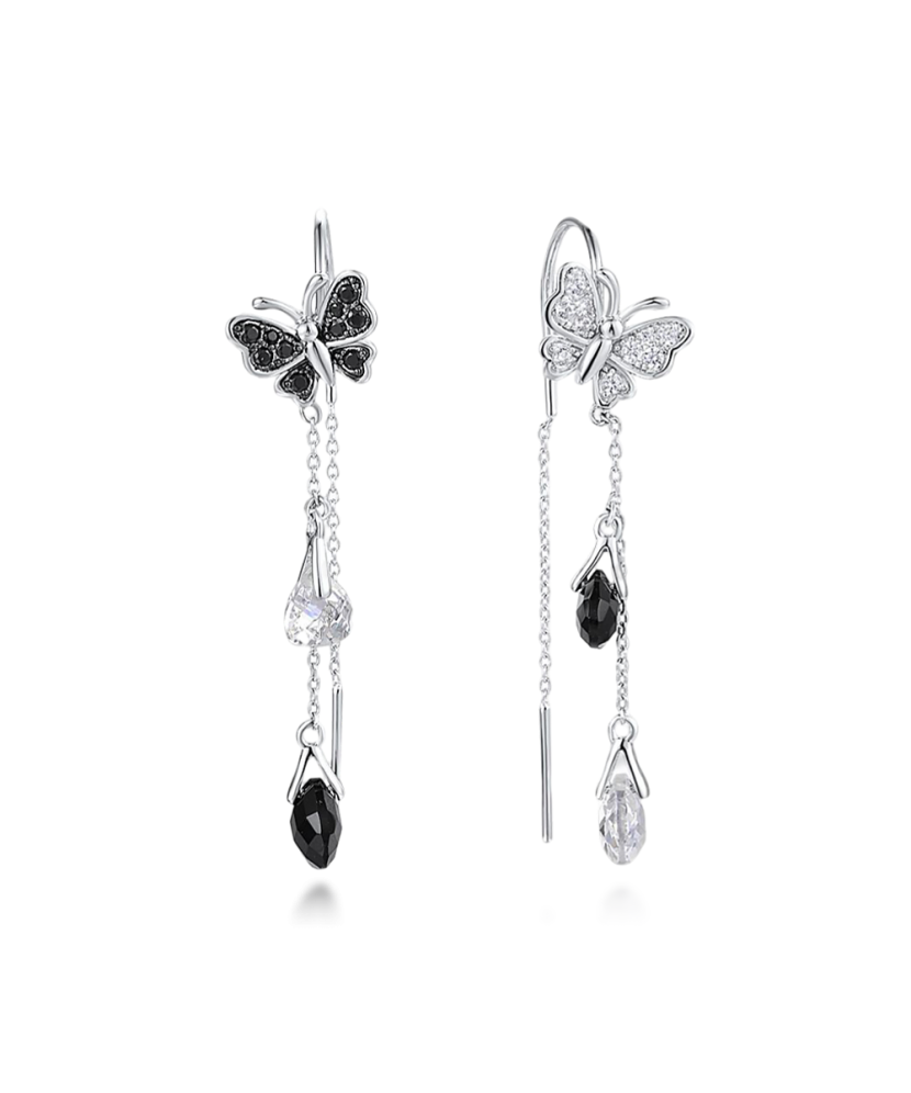 Sterling silver earrings with onyx and zircons gold plated