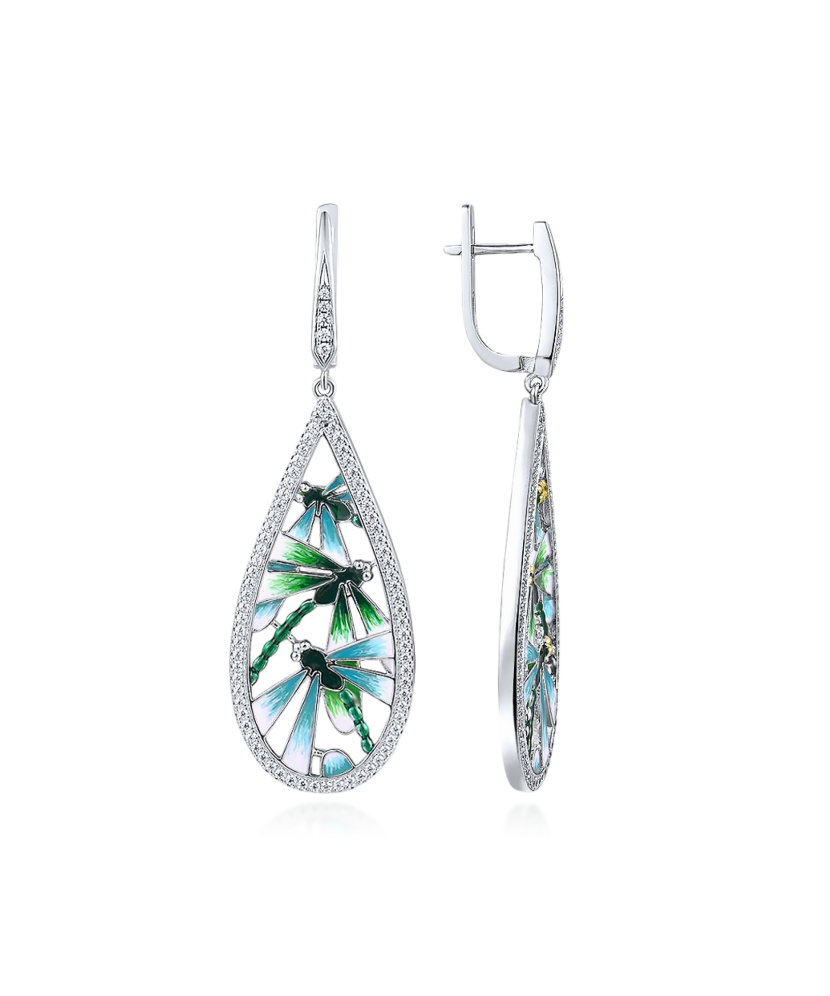 Sterling silver earrings with zircons and enamel