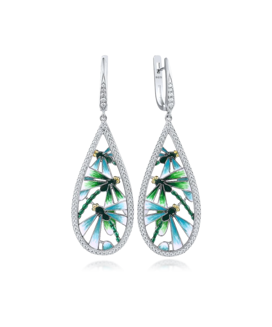 Sterling silver earrings with zircons and enamel