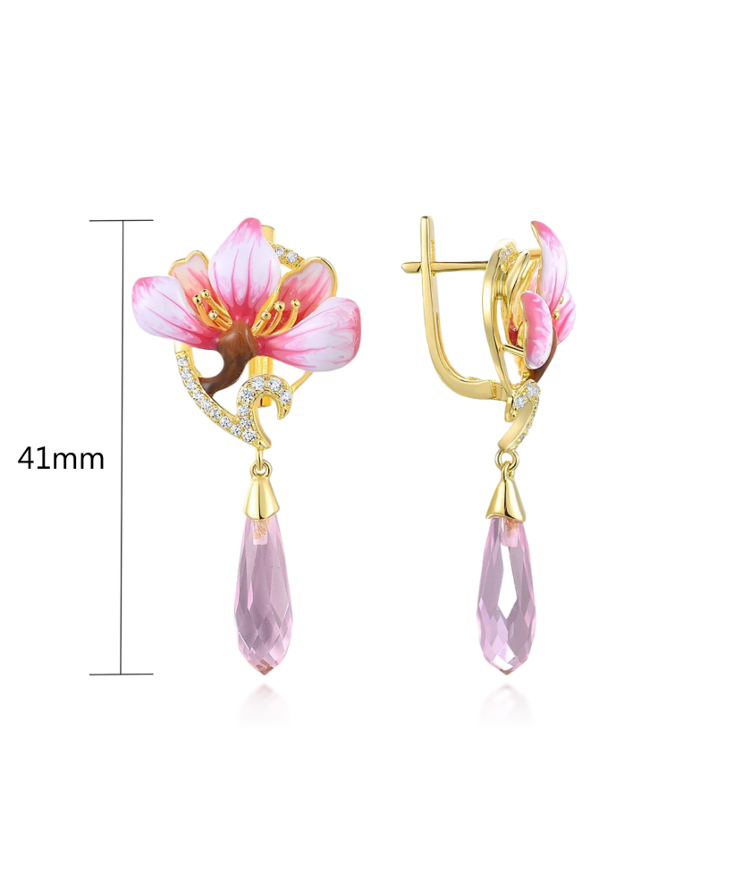 Gilded sterling silver earrings with zircons and enemal