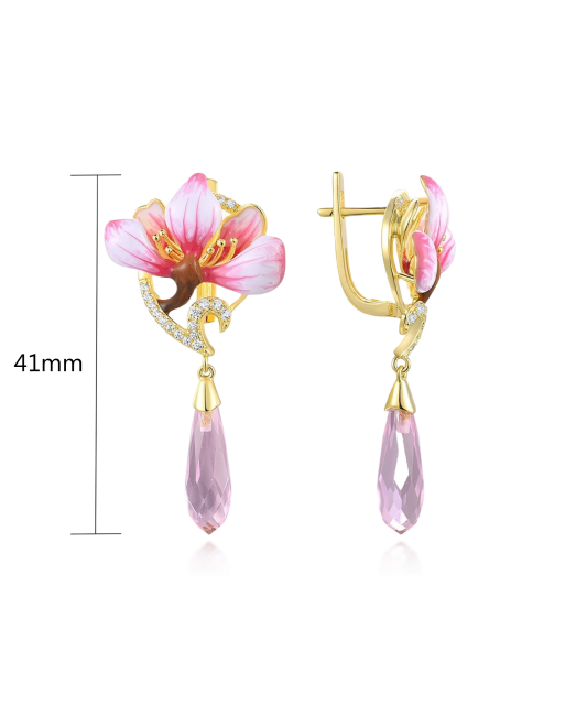 Gilded sterling silver earrings with zircons and enemal