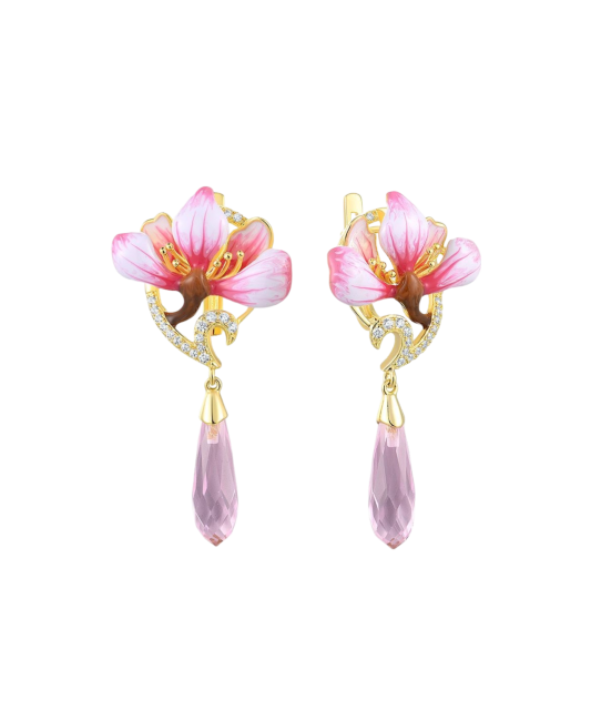 Gilded sterling silver earrings with zircons and enemal