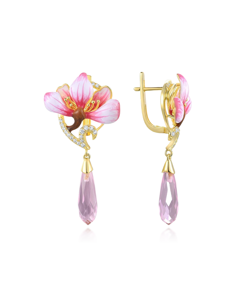 Gilded sterling silver earrings with zircons and enemal