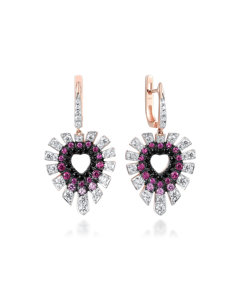 Gilded Sterling Silver earrings with nano rubies and zircons