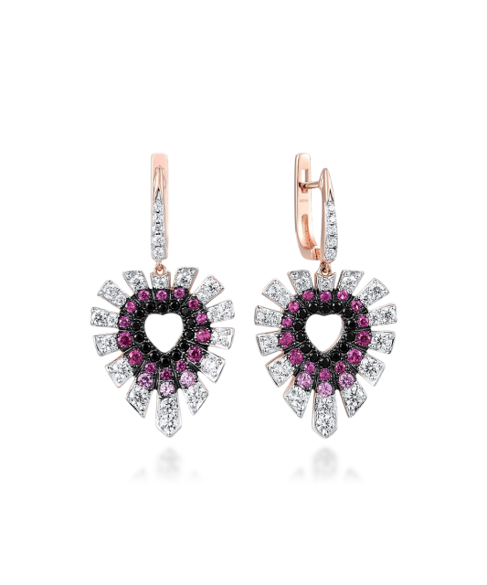 Gilded Sterling Silver earrings with nano rubies and zircons