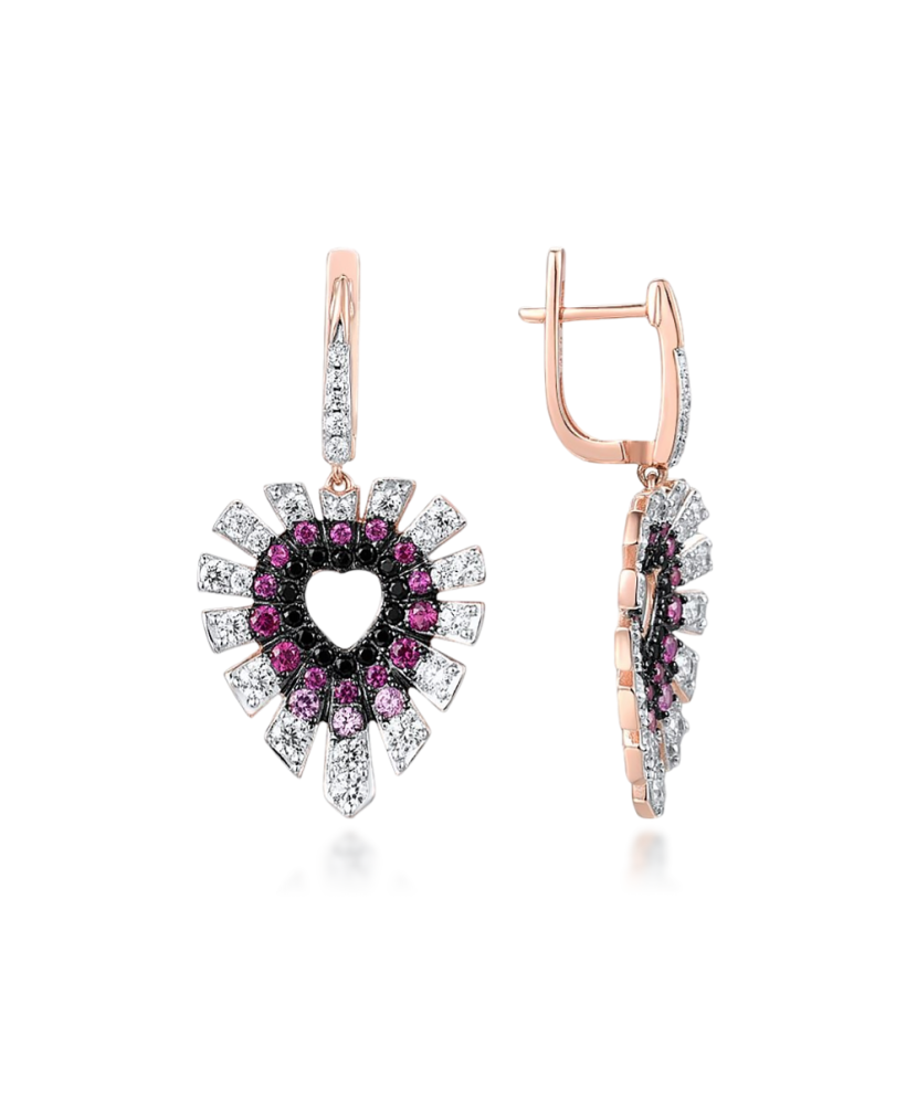 Gilded Sterling Silver earrings with nano rubies and zircons