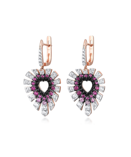 Gilded Sterling Silver earrings with nano rubies and zircons