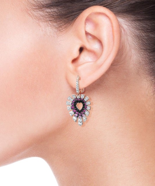 Gilded Sterling Silver earrings with nano rubies and zircons