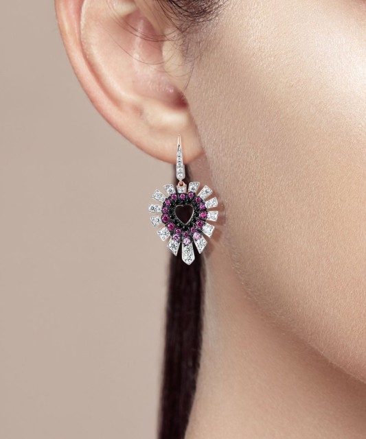Gilded Sterling Silver earrings with nano rubies and zircons