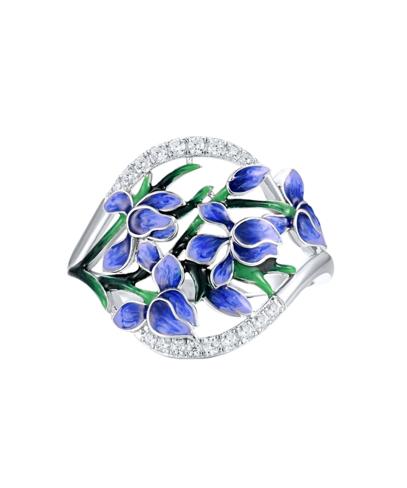 Sterling silver ring with enemal and zircons