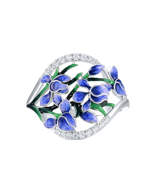 Sterling silver ring with enemal and zircons