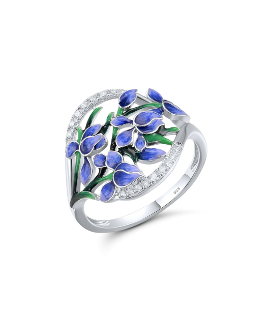 Sterling silver ring with enemal and zircons