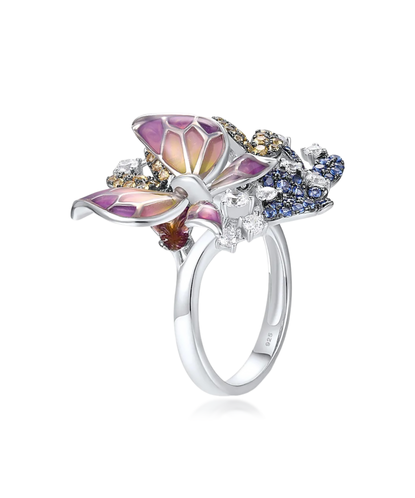 Sterling silver ring with enemal and zircons