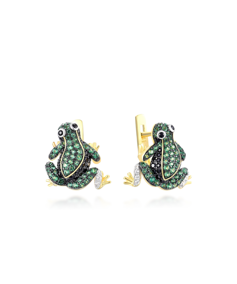 Gilded sterling silver earrings with zircons and spinels