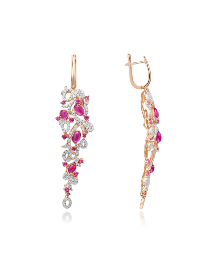 Gilded Sterling Silver earrings with nano rubies and zircons