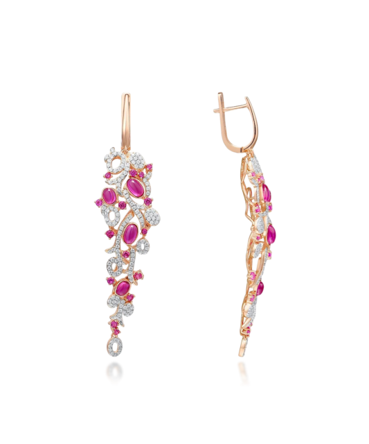 Gilded Sterling Silver earrings with nano rubies and zircons