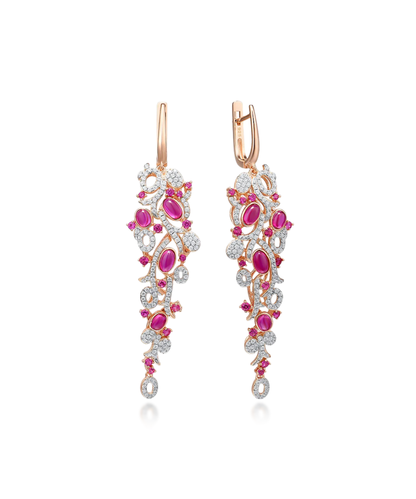 Gilded Sterling Silver earrings with nano rubies and zircons