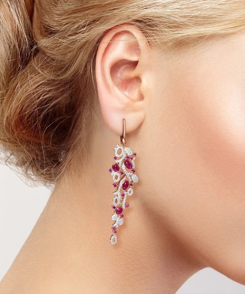 Gilded Sterling Silver earrings with nano rubies and zircons