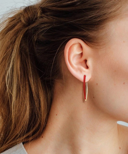 Gilded sterling silver earrings with zircons and enemal