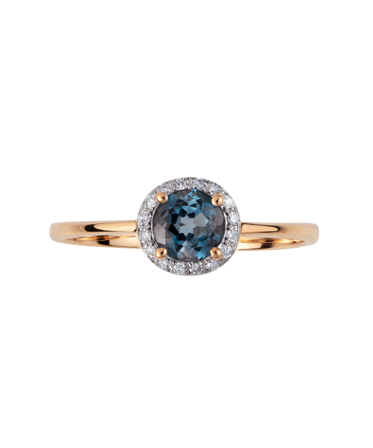 Gold ring with diamonds and London topaz