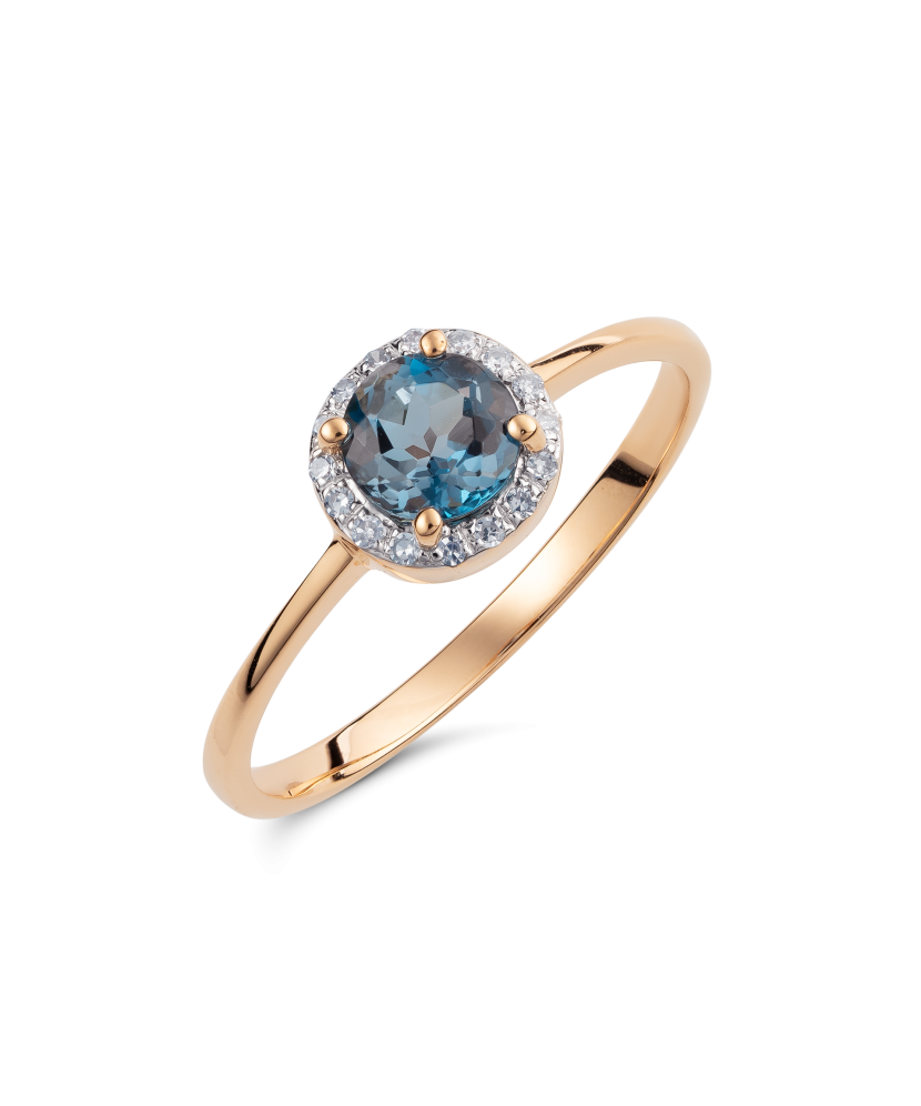 Gold ring with diamonds and London topaz