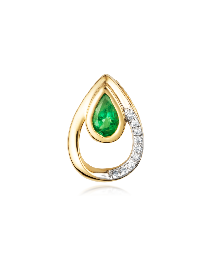 Yellow Gold pendant with emerald and diamonds