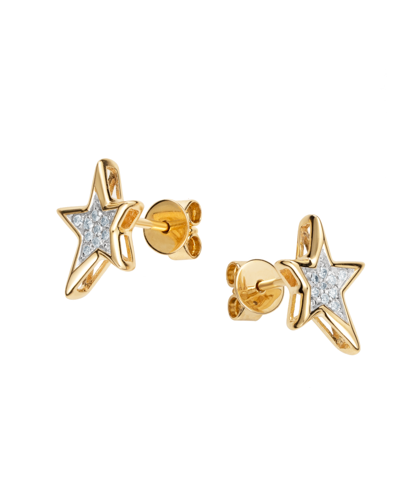 Keltaiset kultaiset korvakorut timanteilla