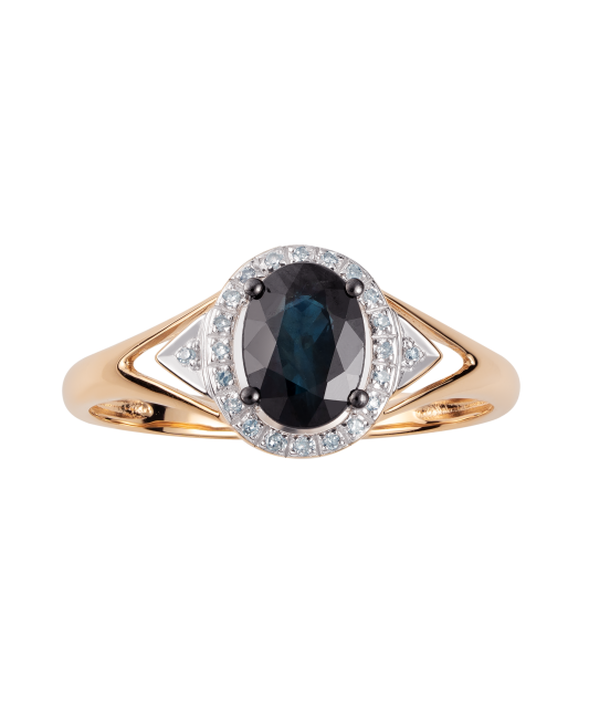 Gold ring with sapphire and diamonds