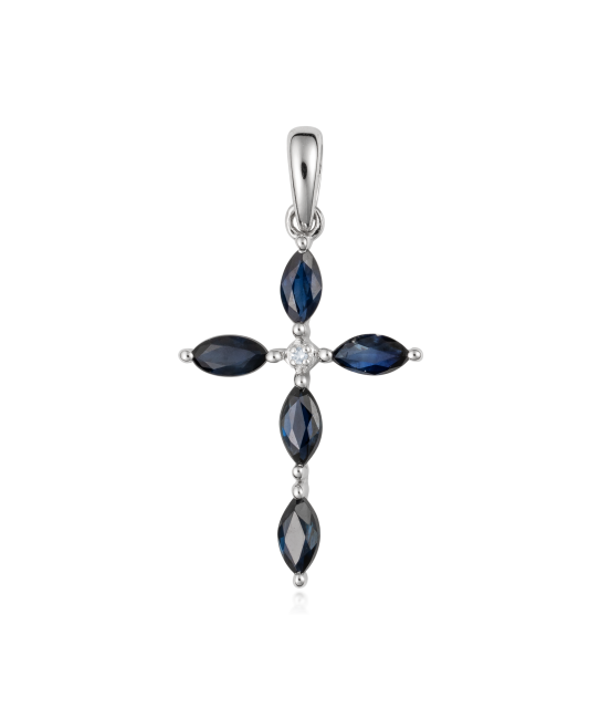 White gold pendant with diamonds and sapphires "Cross"
