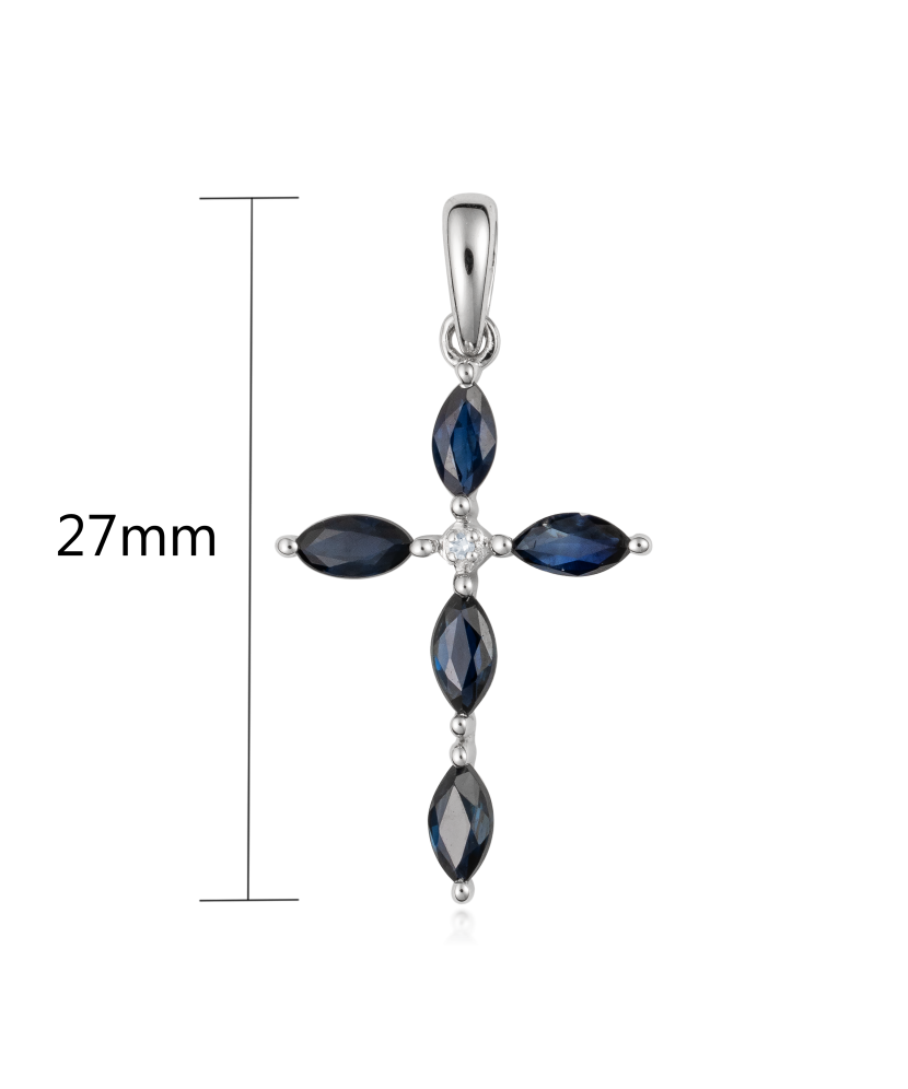 White gold pendant with diamonds and sapphires "Cross"