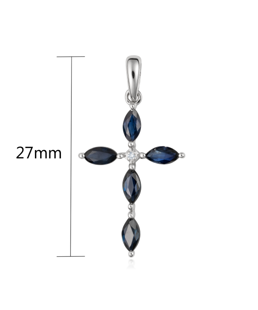 White gold pendant with diamonds and sapphires "Cross"