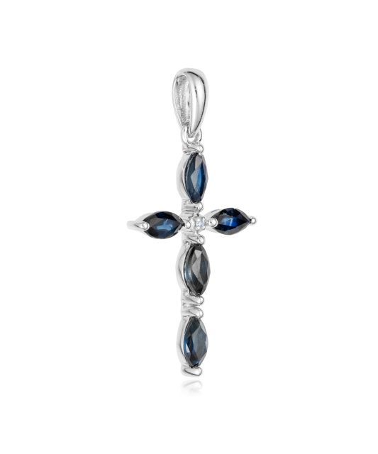 White gold pendant with diamonds and sapphires "Cross"