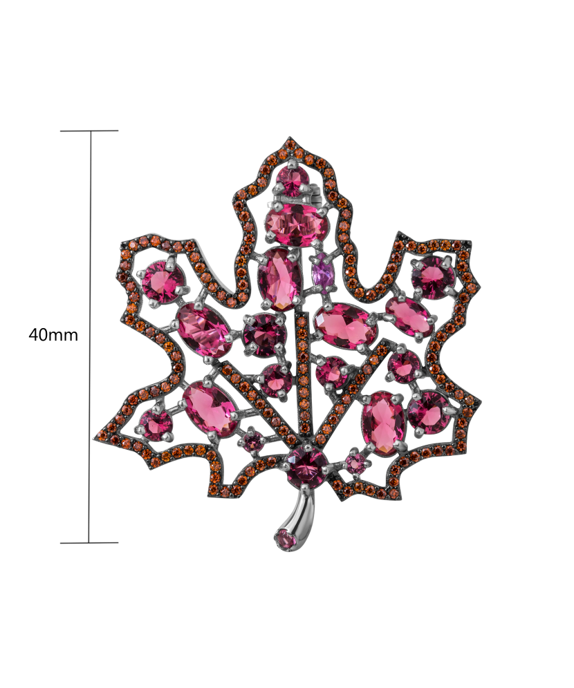 Sterling silver  brooch with zircons "maple tree leaf"