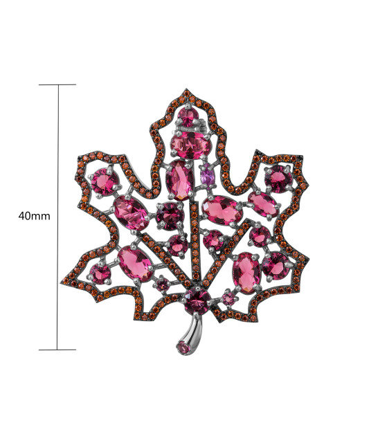 Sterling silver  brooch with zircons "maple tree leaf"