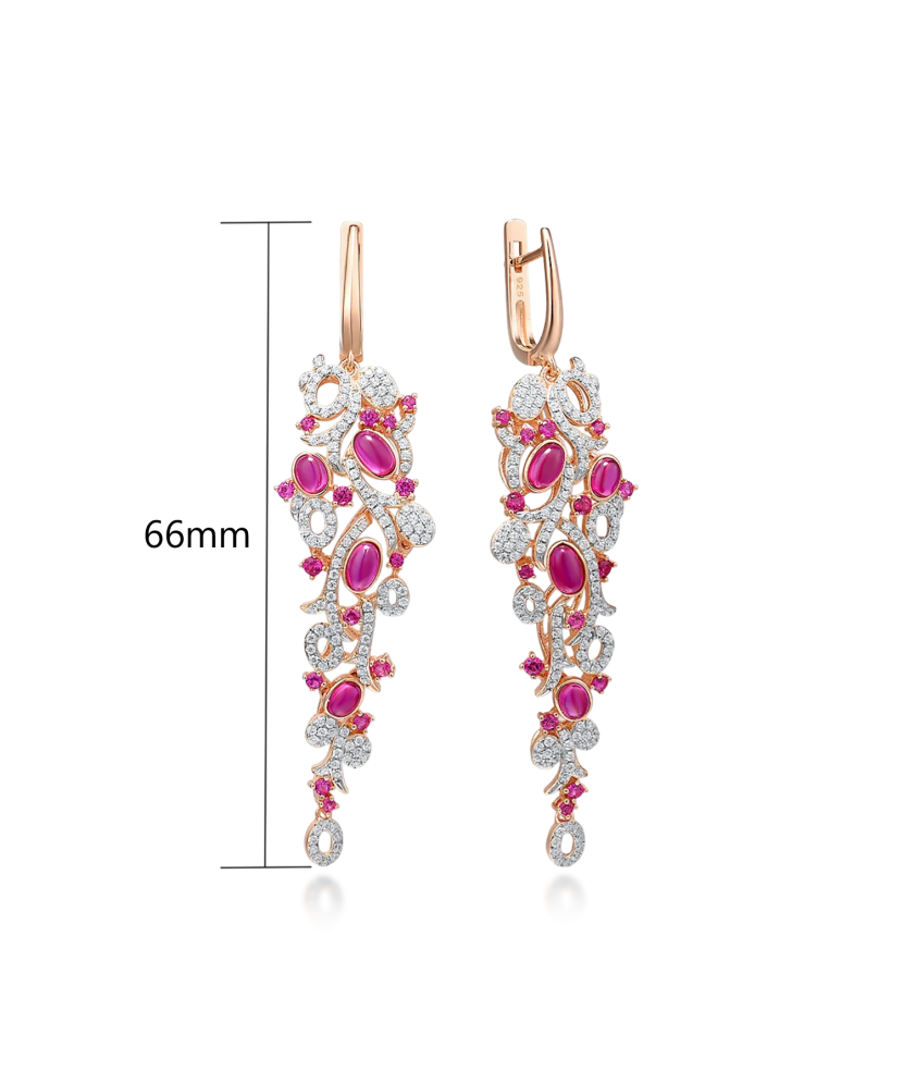 Gilded Sterling Silver earrings with nano rubies and zircons
