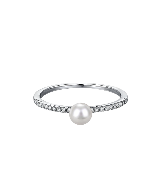 Sterling silver ring with pearl and zircons