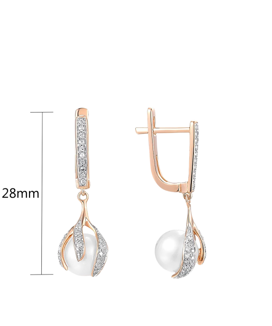 Gold earrings with diamonds and pearls