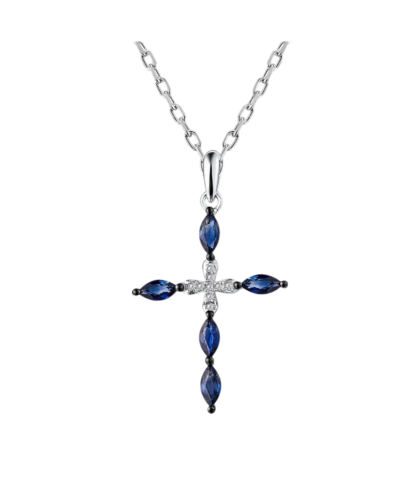 Valkokultainen riipus timanteilla ja safiireilla "Cross"