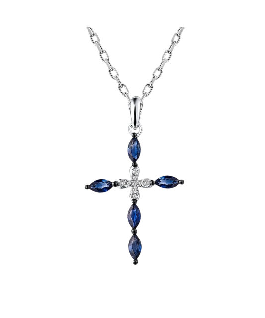 Valkokultainen riipus timanteilla ja safiireilla "Cross"